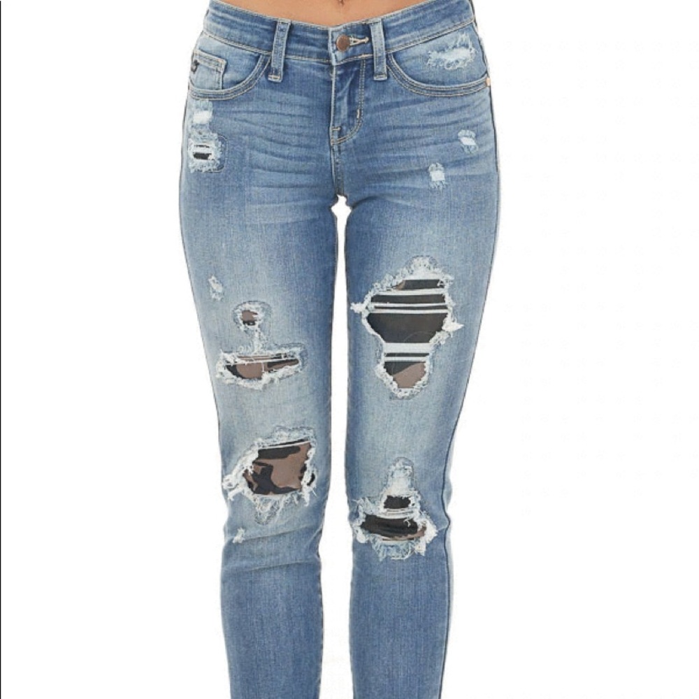Judy Blue Distressed Camo Patched Jeans